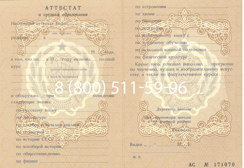 Купить Аттестат за 11 класс до 1994 в Артёме